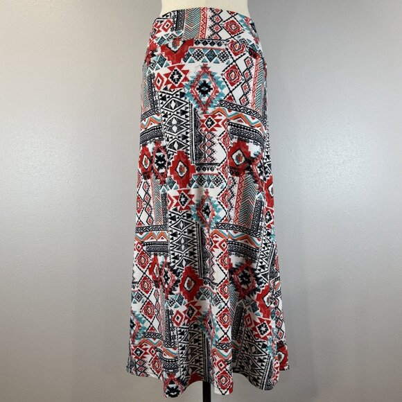 Rue 21 Womens Size XL Multicolor Aztec Print Maxi Skirt Stretch Wide Waistband - Picture 2 of 14